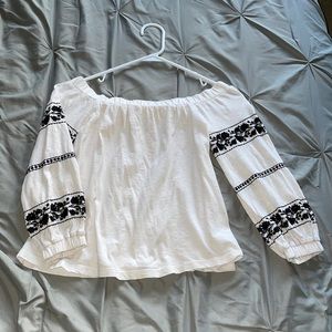 AE Off the Shoulder Floral Embroidered Blouse